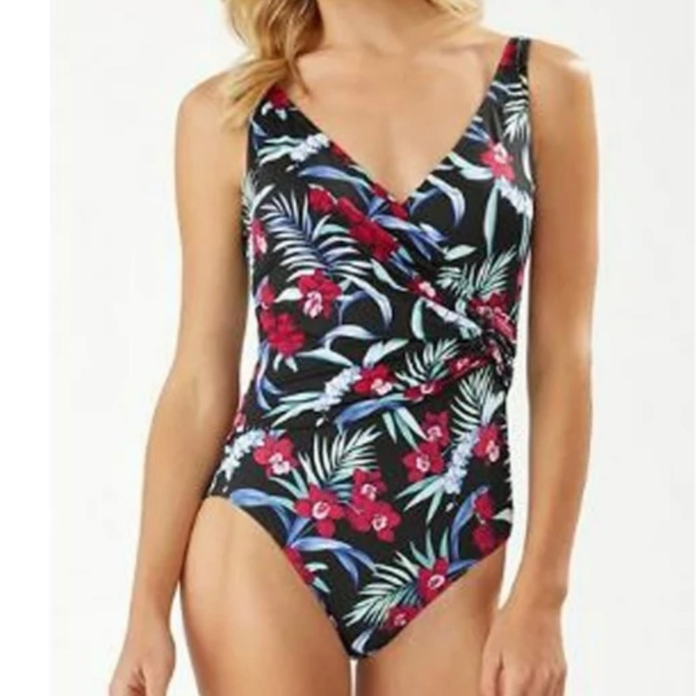 Tommy Bahama Midnight Orchid Clara Wrap One-Piece Swimsuit